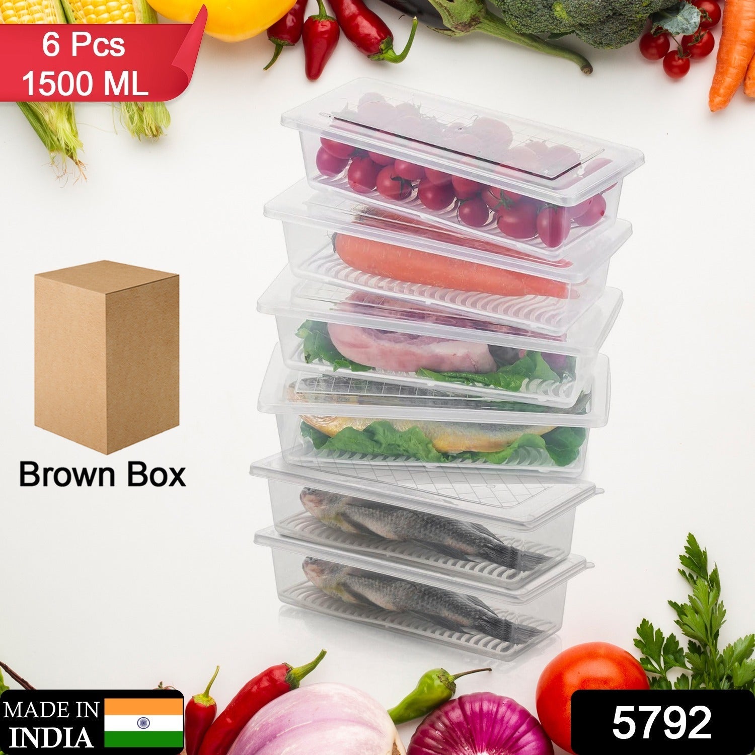 5792 FOOD STORAGE CONTAINER WITH REMOVABLE DRAIN PLATE AND LID 1500 ML Vegetables & Fruits Freezer Storage Container for Kitchen (PACK OF 6PC 1500ML) 5792 FOOD STORAGE CONTAINER WITH REMOVABLE DRAIN PLATE AND LID 1500 ML Vegetables & Fruits Freezer Storage Container for Kitchen (PACK OF 6PC 1500ML)